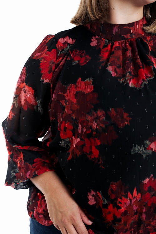 Bluse mit verschwommenem Blumenmuster-Paprika-4