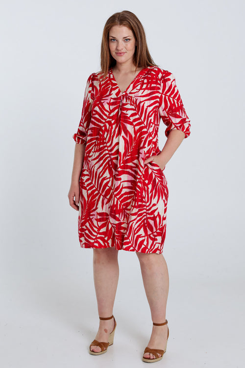 Kleid aus Viskose mit Blattdruck-Paprika-8