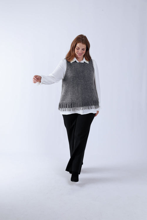 Ärmelloser einfarbiger Pullover mit Fransen-Paprika-6