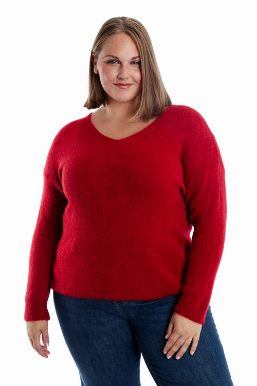 Pullover mit einfarbiger Alpakawolle-Paprika-1