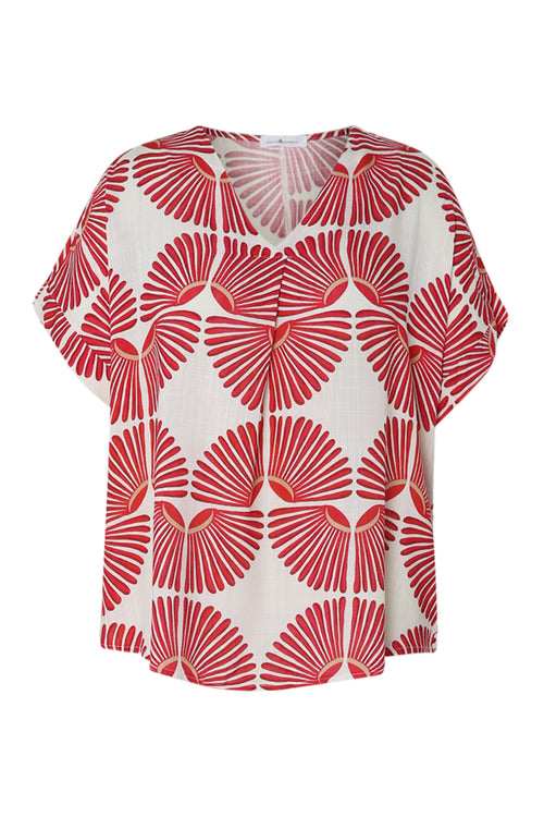 Bicolor grafisch bedruckte Viskosebluse-Paprika-10