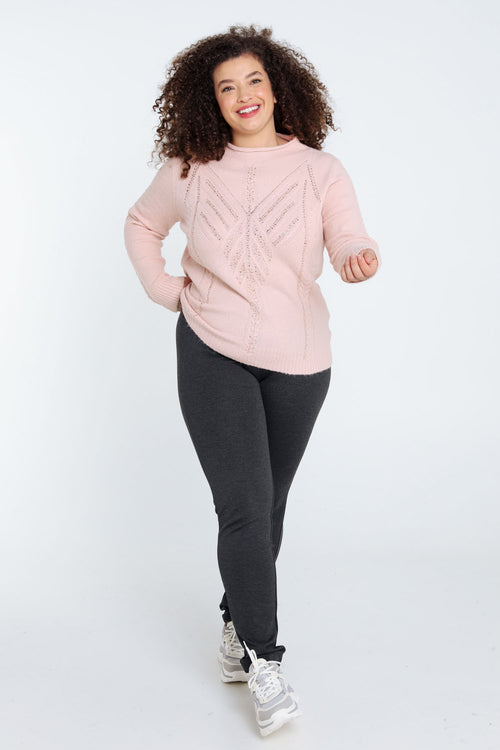 Unifarbener Pullover mit Kabel- und Strassdetails-Paprika-7