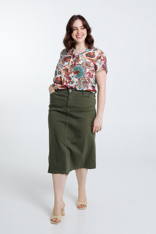 Halblanger, unifarbener Rock mit Schlitz vorne-Paprika-9