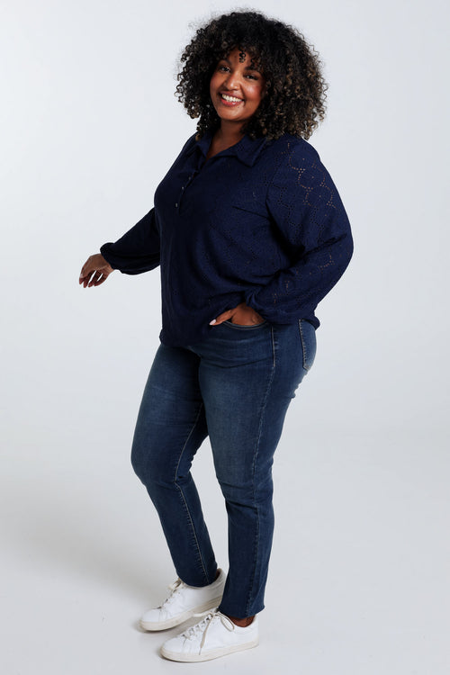 Unifarbenes T-Shirt mit durchbrochenen Blumen-Paprika-9