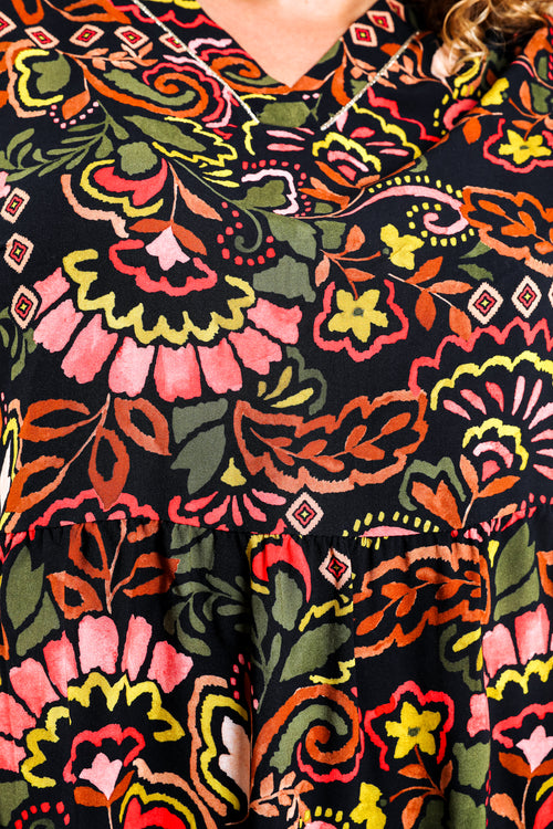 Kurzes Kleid aus bedrucktem Viskosestoff im Folklore-Stil-Paprika-6