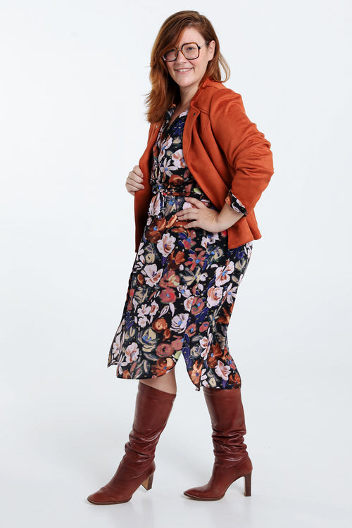 Kurze, unifarbene Motorradjacke in Wildlederoptik-Paprika-8