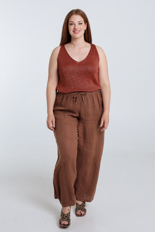 Einfarbiger Mesh-Top mit Lurex-Paprika-7