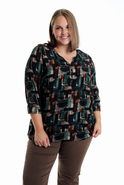 Bluse aus bedrucktem Viskosestoff mit grafischem Muster-Paprika-1