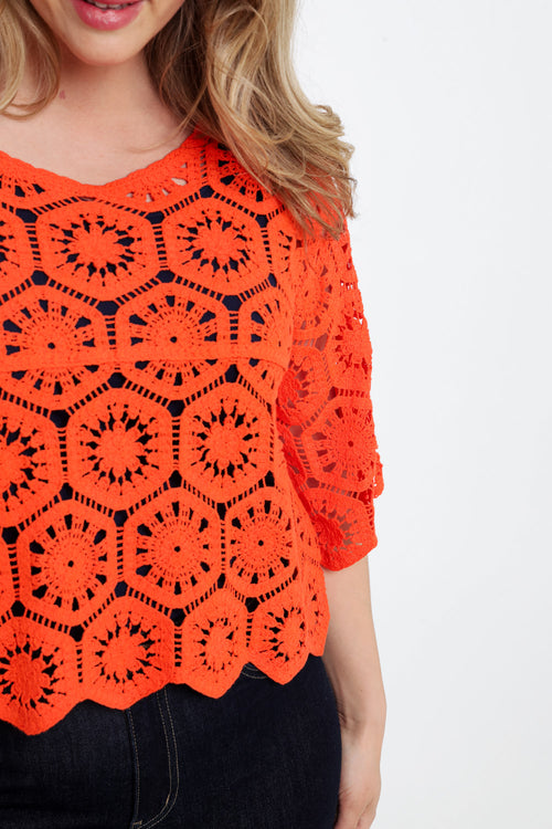 Einfarbiger Häkelpullover-Paprika-4