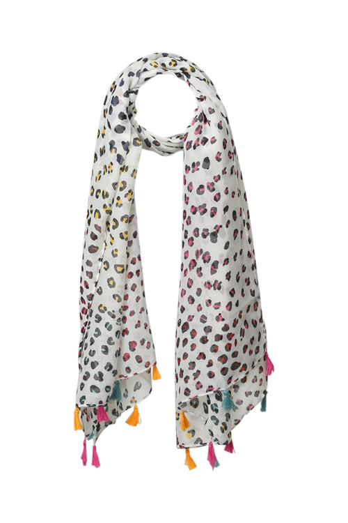 Bedruckter Schal mit wenig Tiermotiven und Quasten-Paprika-1