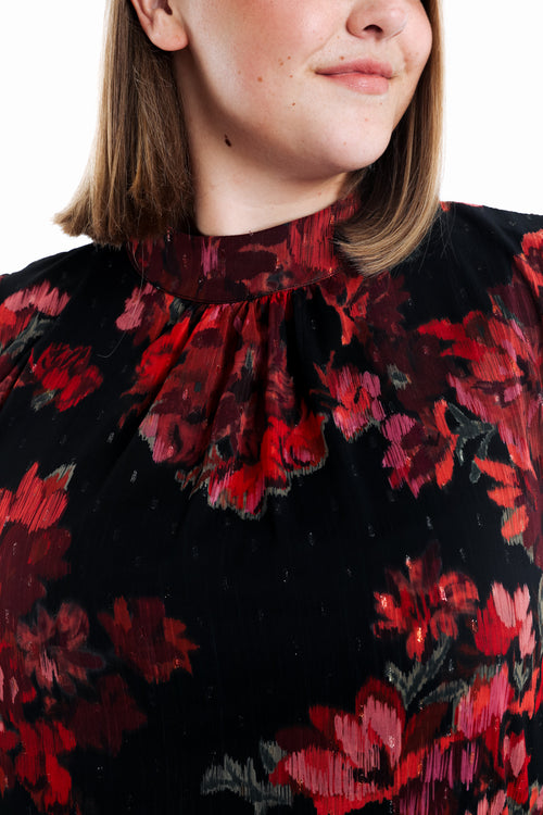 Bluse mit verschwommenem Blumenmuster-Paprika-5