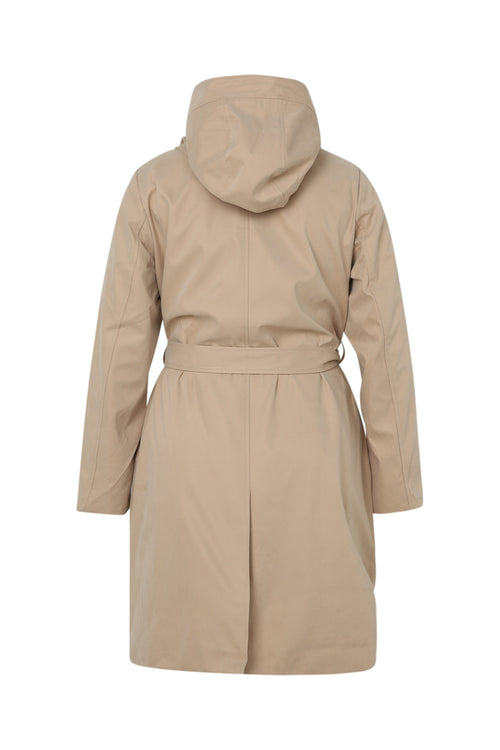 Einfarbiger, mittellanger Trenchcoat mit Kapuze-Paprika-11