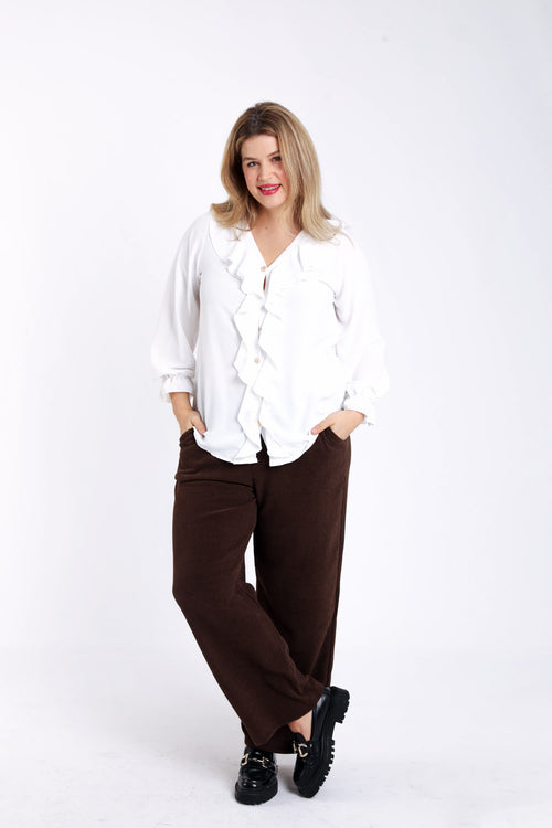 Blouse unie à volants-Paprika-8