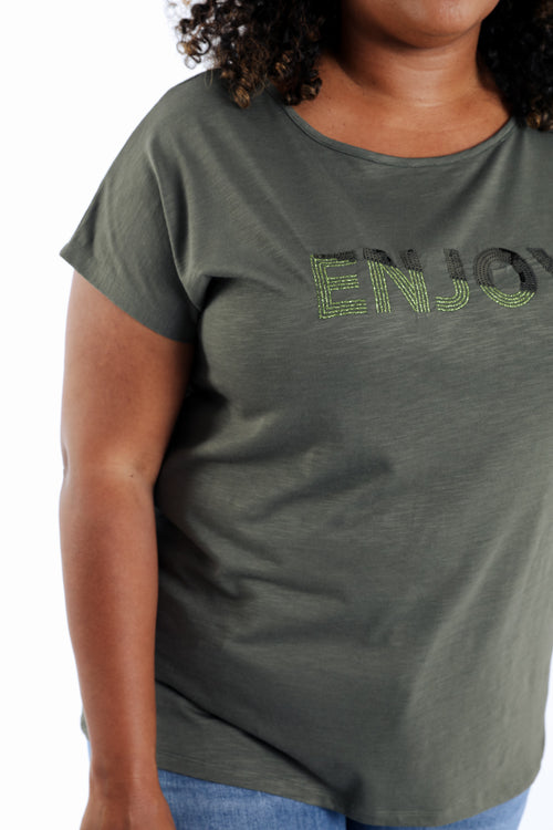 Uni Baumwoll-T-Shirt „Enjoy“ mit Pailletten-Paprika-6