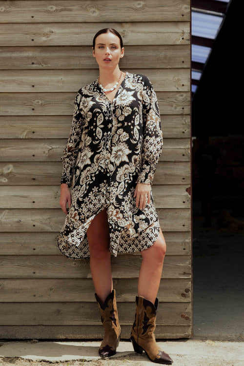 Robe courte en viscose imprimé floral-Paprika-1