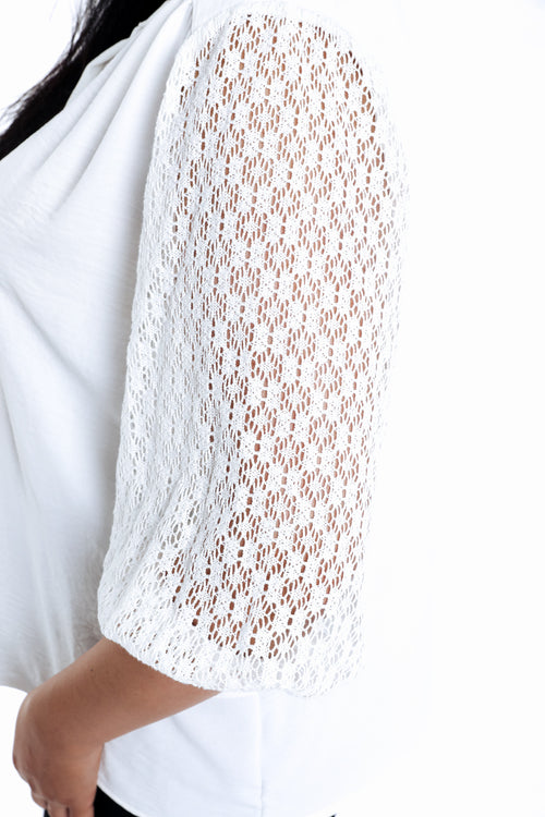 Blouse unie manches en crochet-Paprika-8