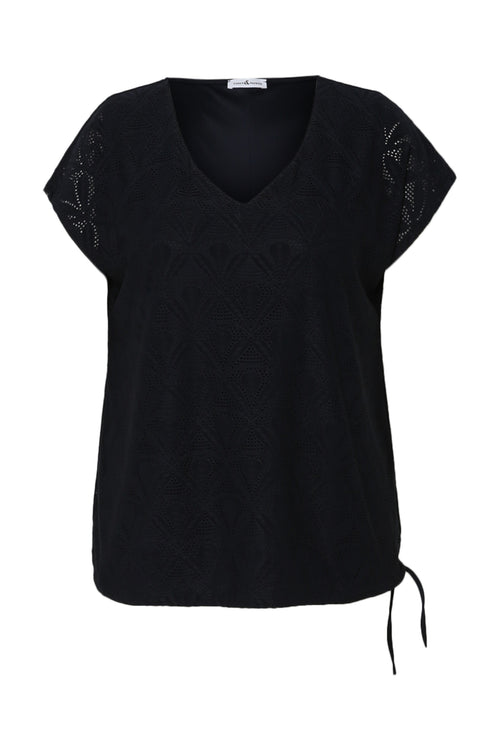 Unifarbenes Spitzen-T-Shirt mit Blumenmuster-Paprika-10