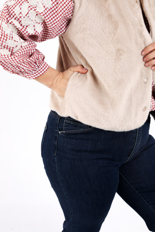 Einfarbige Kunstpelzweste-Paprika-5