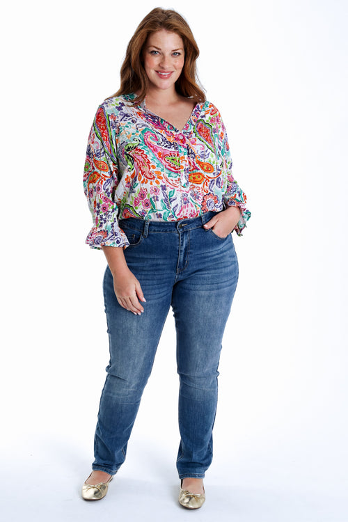 Blouse en viscose imprimé cachemire avec lurex-Paprika-8