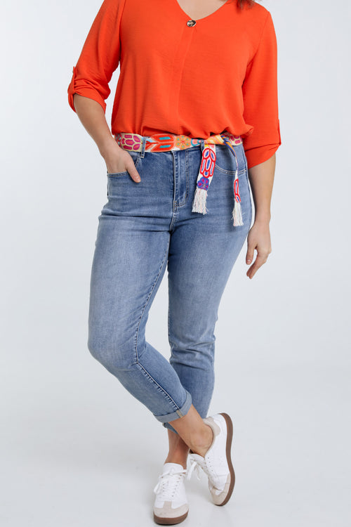 Slimfit-Jeans 3/4 mit Gürtel-Paprika-1