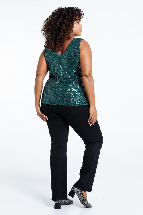 Unifarbenes, gerade geschnittenes Top mit Pailletten-Paprika-2