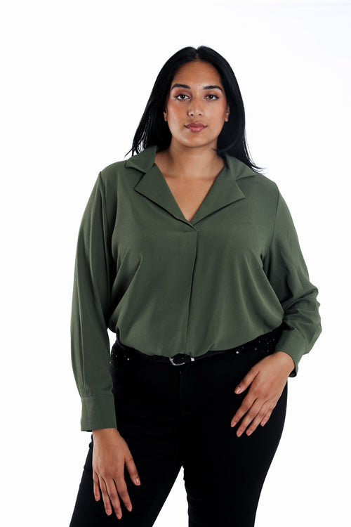Blouse col revers unie-Paprika-1