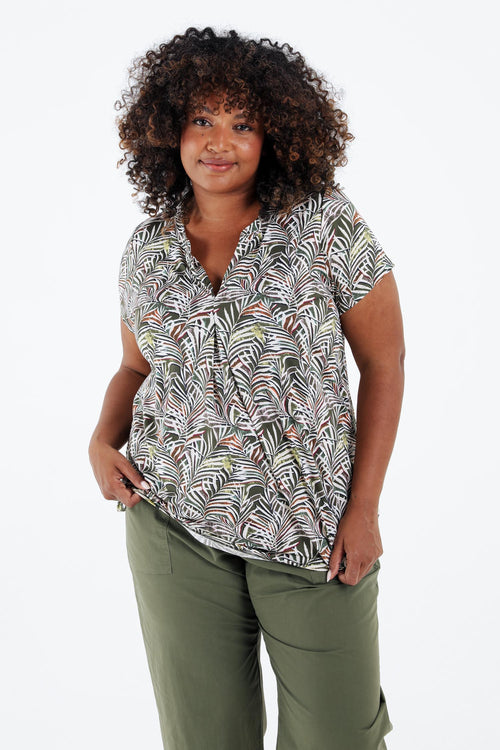 T-shirt aus kaltem Netz mit Blattdruck-Paprika-2