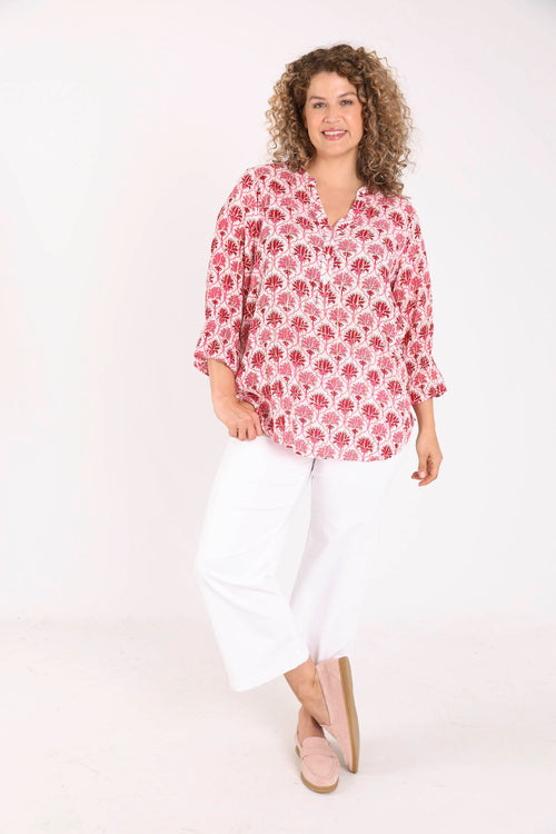 Bluse aus Viskose mit indischem Blumenmuster-Paprika-7