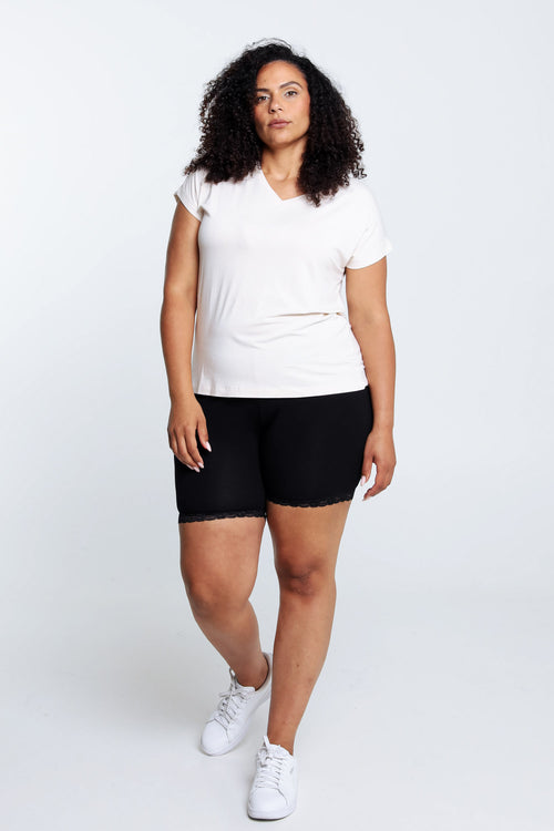 Unifarbene Leggingshorts aus Viskose mit Spitzendetails-Paprika-6