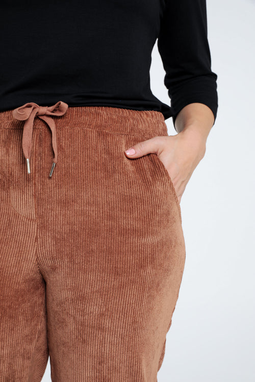 Unifarbene 7/8-Chinohose aus Samt-Paprika-5
