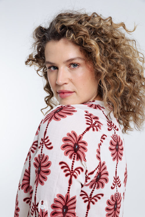 Bluse mit Durchbruchdetails und zweifarbigem Druck-Paprika-5