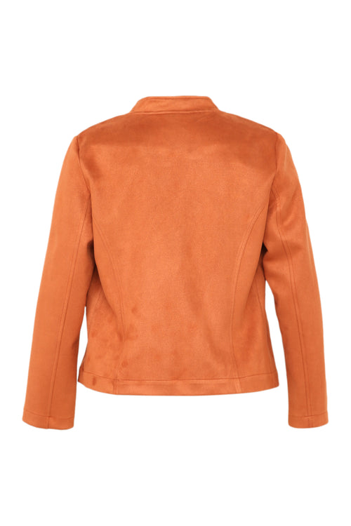 Kurze, unifarbene Motorradjacke in Wildlederoptik-Paprika-10