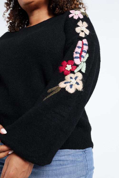 Einfarbiger Pullover mit Stickeffekt an den Ärmeln-Paprika-6