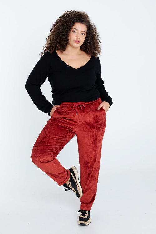 Pantalon chino uni en velours-Paprika-7