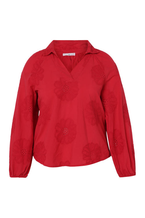 Bluse aus einfarbiger Baumwolle mit Stickereiblumen-Paprika-10