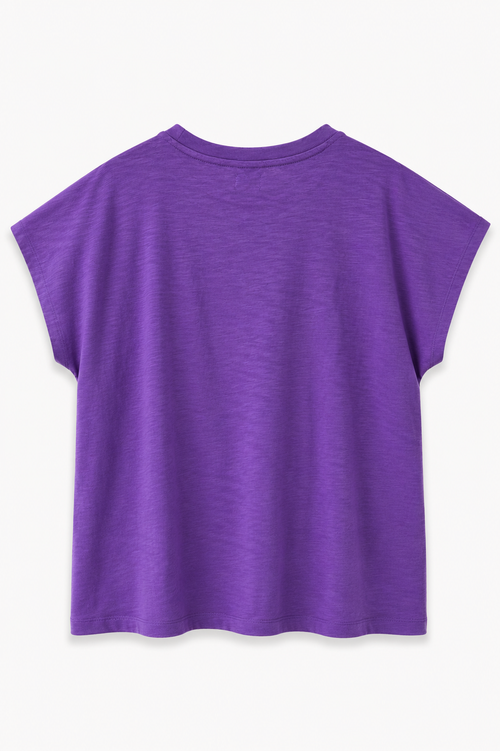 Uni strukturiertes Baumwoll-T-Shirt mit gesticktem Herz-Paprika-2