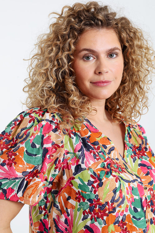 Bluse aus bedruckter Baumwolle mit Blumenmuster-Paprika-5