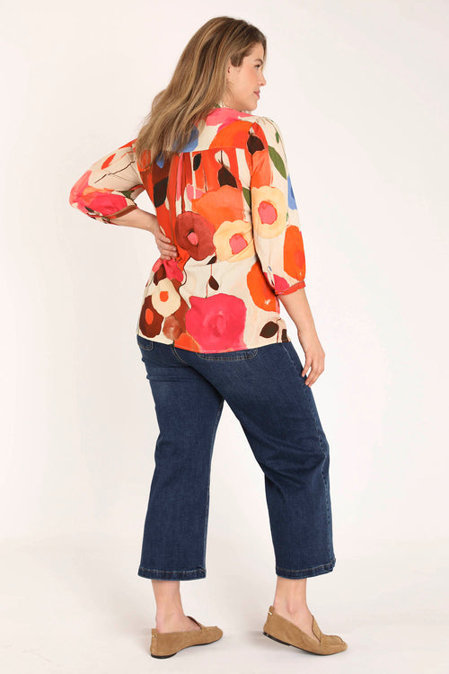 Bluse aus Viskose mit Mohnblumenmuster-Paprika-2