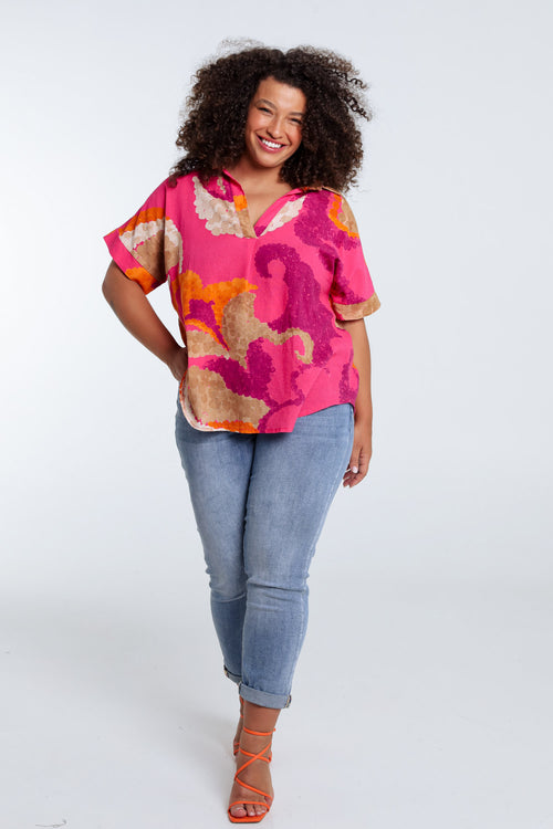 Bluse aus bedruckter Baumwolle mit Blumenmuster-Paprika-7
