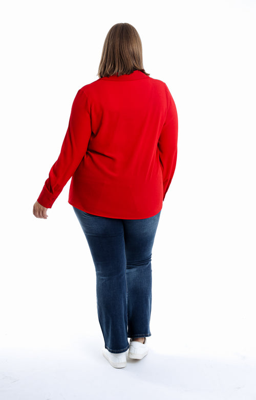 Blouse col revers unie-Paprika-2