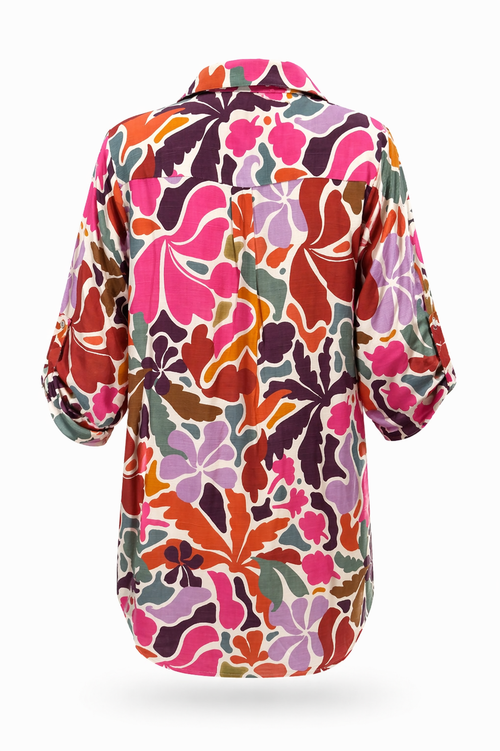 Chemise longue en viscose imprimé floral-Paprika-11