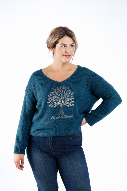 Pullover mit Lebensbaum-Motiv-Paprika-1