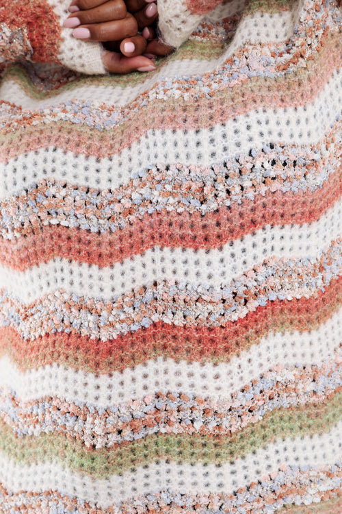 Pullover mit Popcorn-Strickmuster und Streifen-Paprika-5