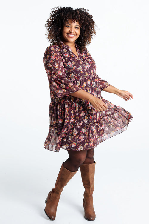 Rüschenkleid mit Blumendruck-Paprika-7