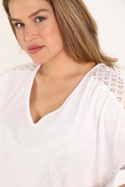 EXCLU SHEEGO - T-shirt en coton et viscose uni avec dentelle-Paprika-6