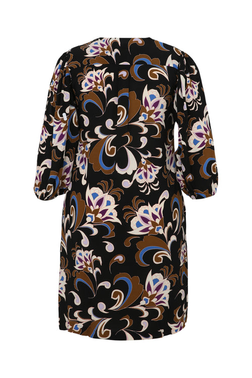 Kurzes, gerade geschnittenes Kleid aus Crêpe mit Blumendruck-Paprika-11