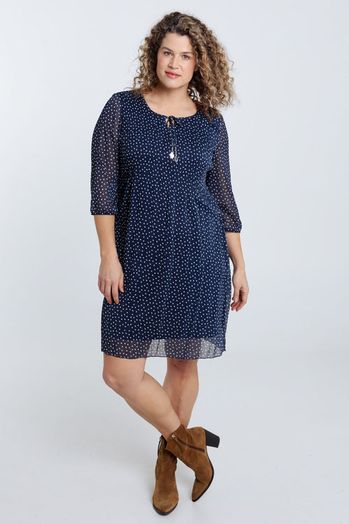 Kleid aus plissiertem Voile mit Punkteprint-Paprika-7