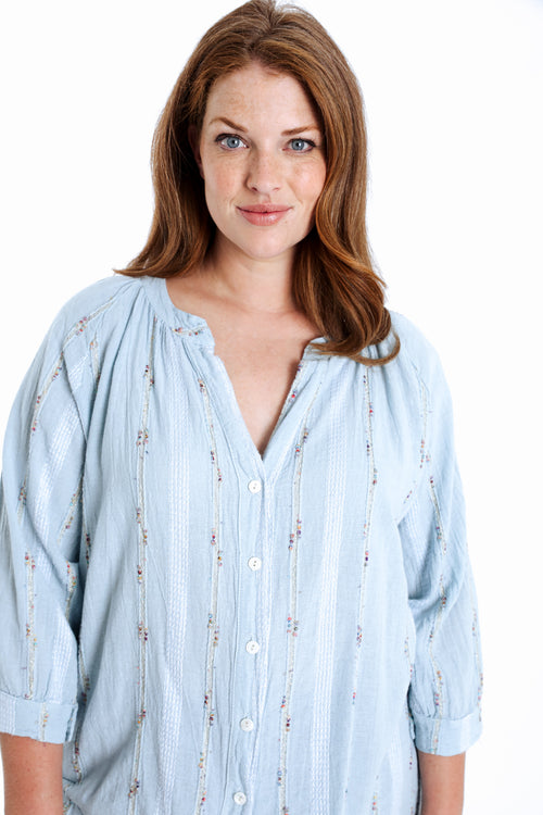 Blouse en coton unie avec détail multicolore-Paprika-3