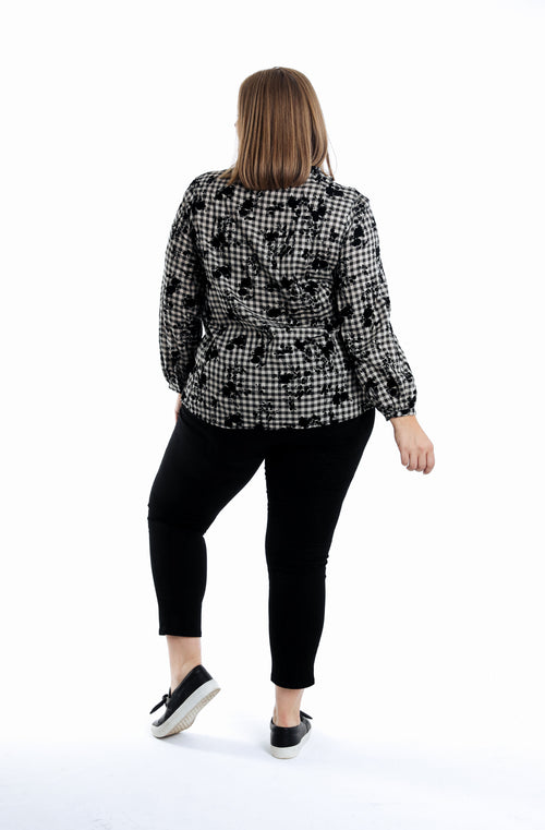 Bluse aus Baumwolle mit Vichy-Karos und flockbedruckten Blumen-Paprika-2