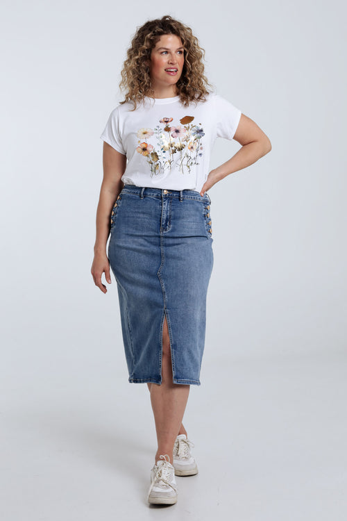 T-Shirt aus Baumwolle mit floralem Druck und Folie-Paprika-9
